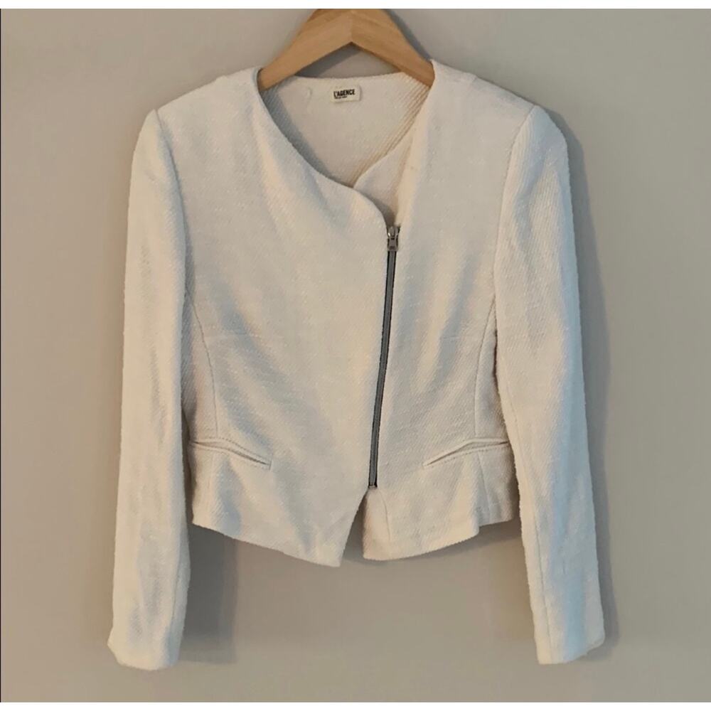 L'Agence Blazer Women 8 White Tweed Chic Quiet Luxury Office Work Old money moto
